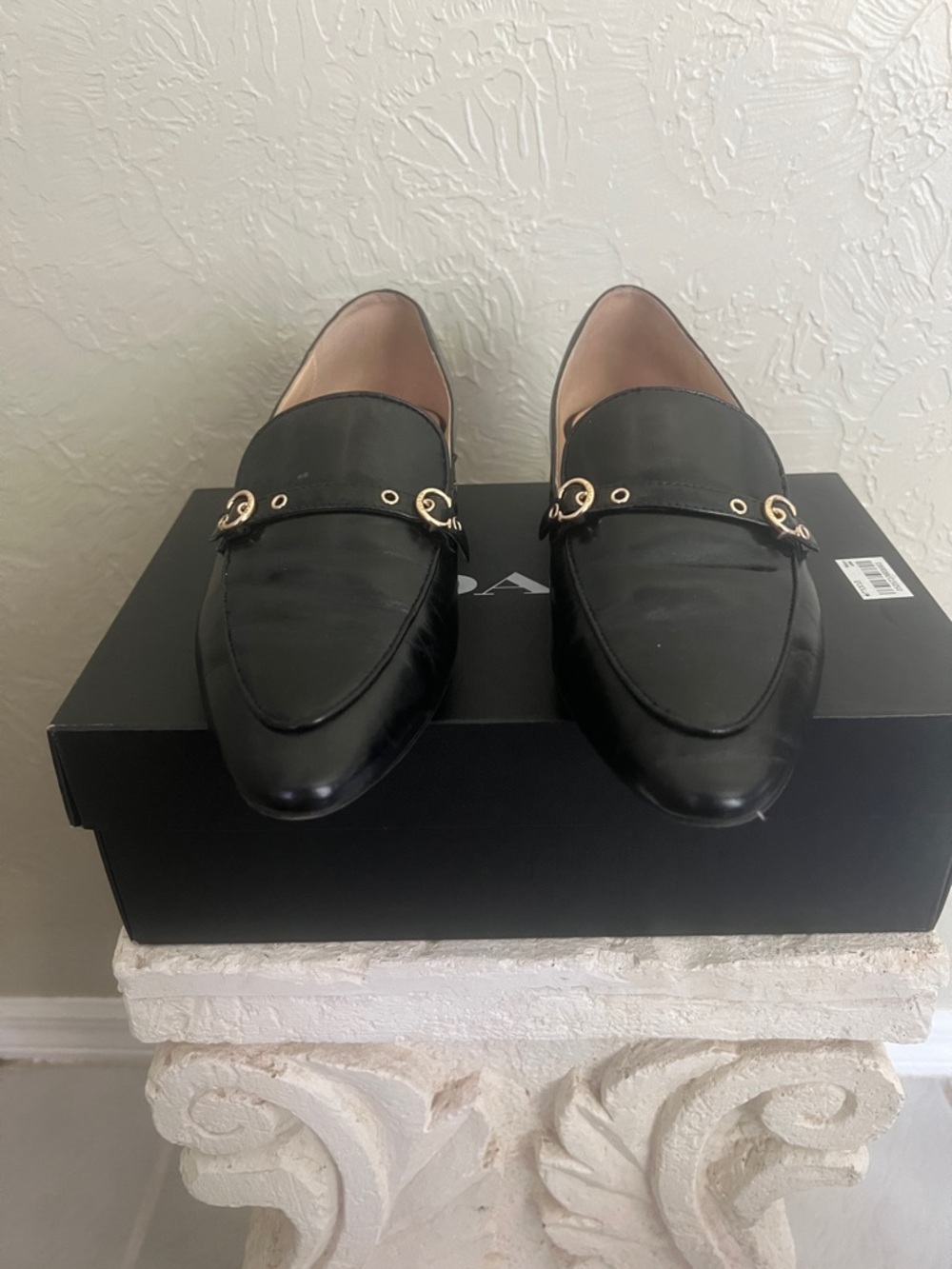 Coach Black Leather Loafers with Gold Buckle Detail - Picture 2 of 5